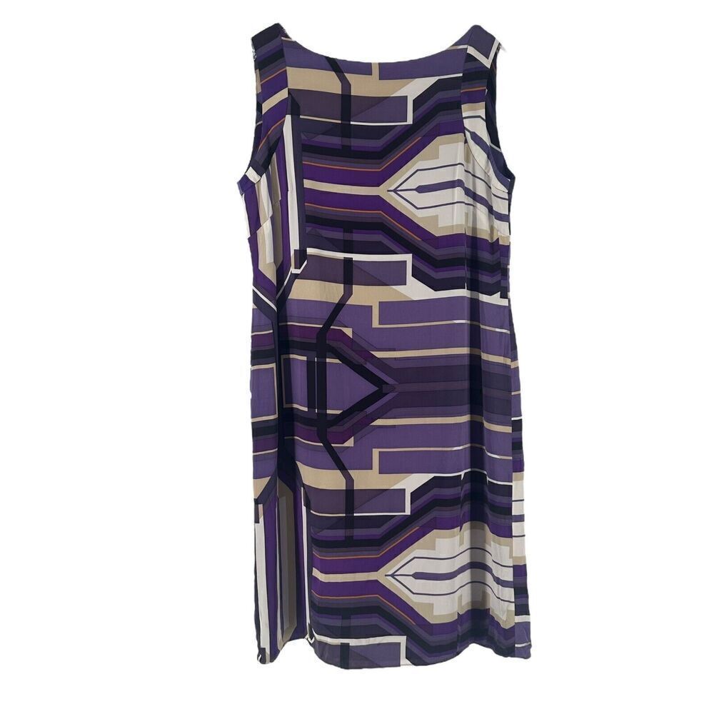 Antonio Melani Silk Dress Size 8 Purple Geometric Pattern Sleeveless Knee Length